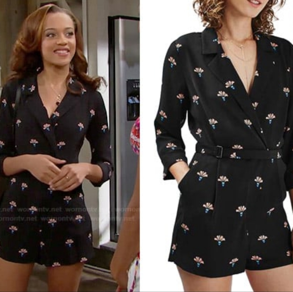 NWT Topshop Alexa' Fan Print Belted Romper